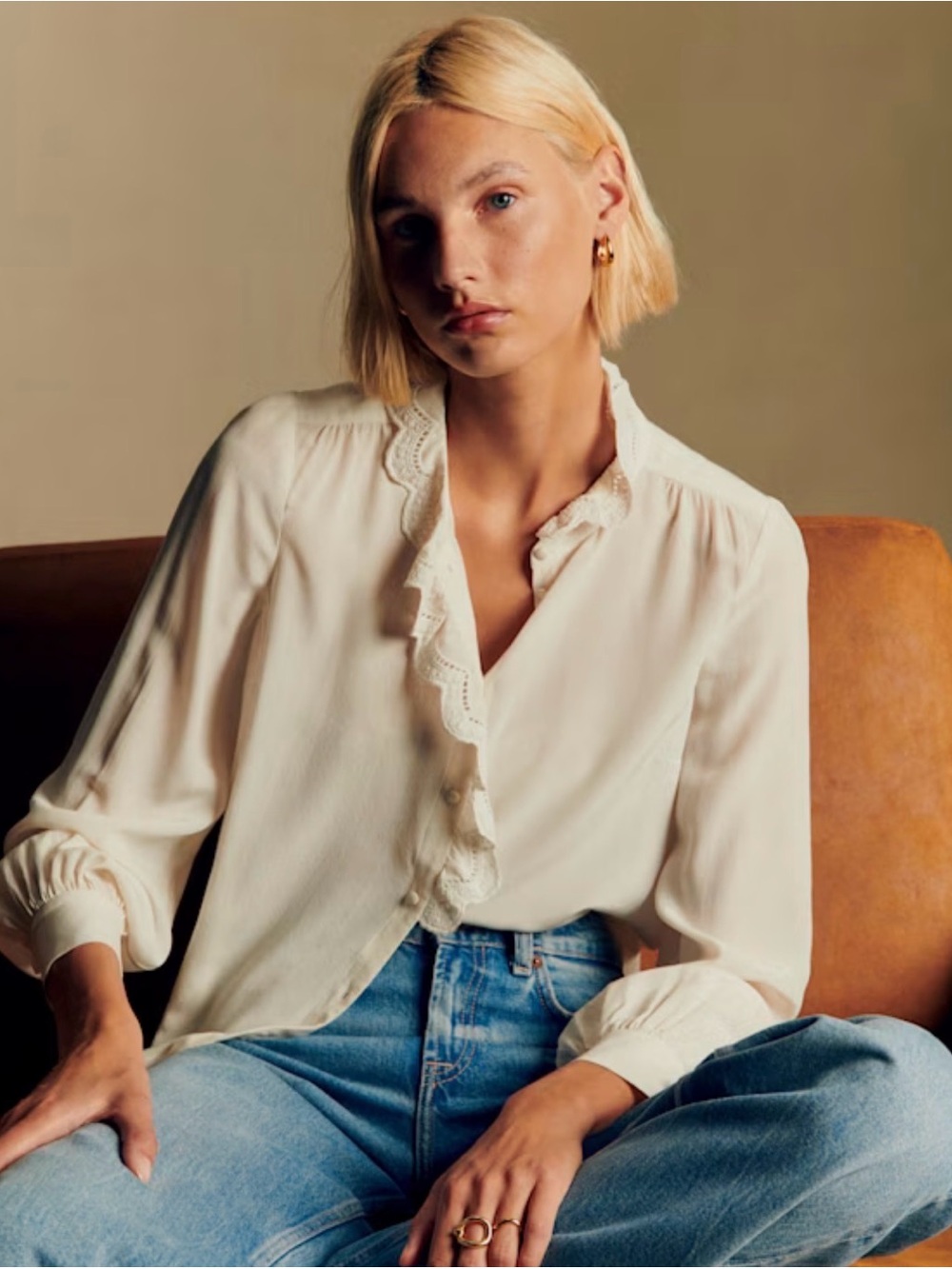 Sezane Chloe White Silk Shirt NWT